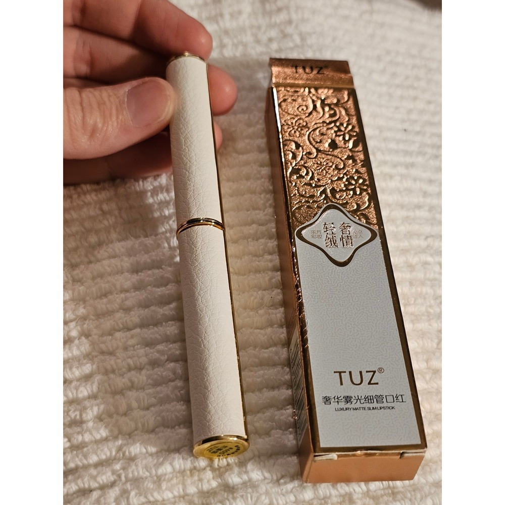 TUZ Luxury Matte Slim Lipstick #405 Rotten Tomato White Leather Gold Tube New